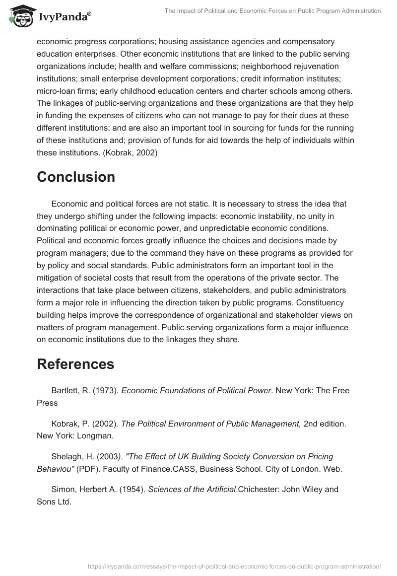 The Impact of Political and Economic Forces on Public Program Administration. Page 4