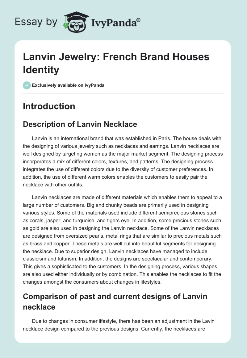Lanvin Jewelry: French Brand Houses Identity. Page 1