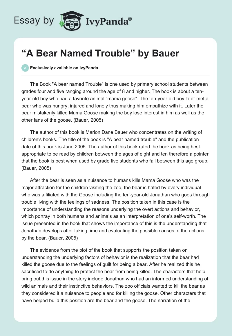 “A Bear Named Trouble” by Bauer. Page 1