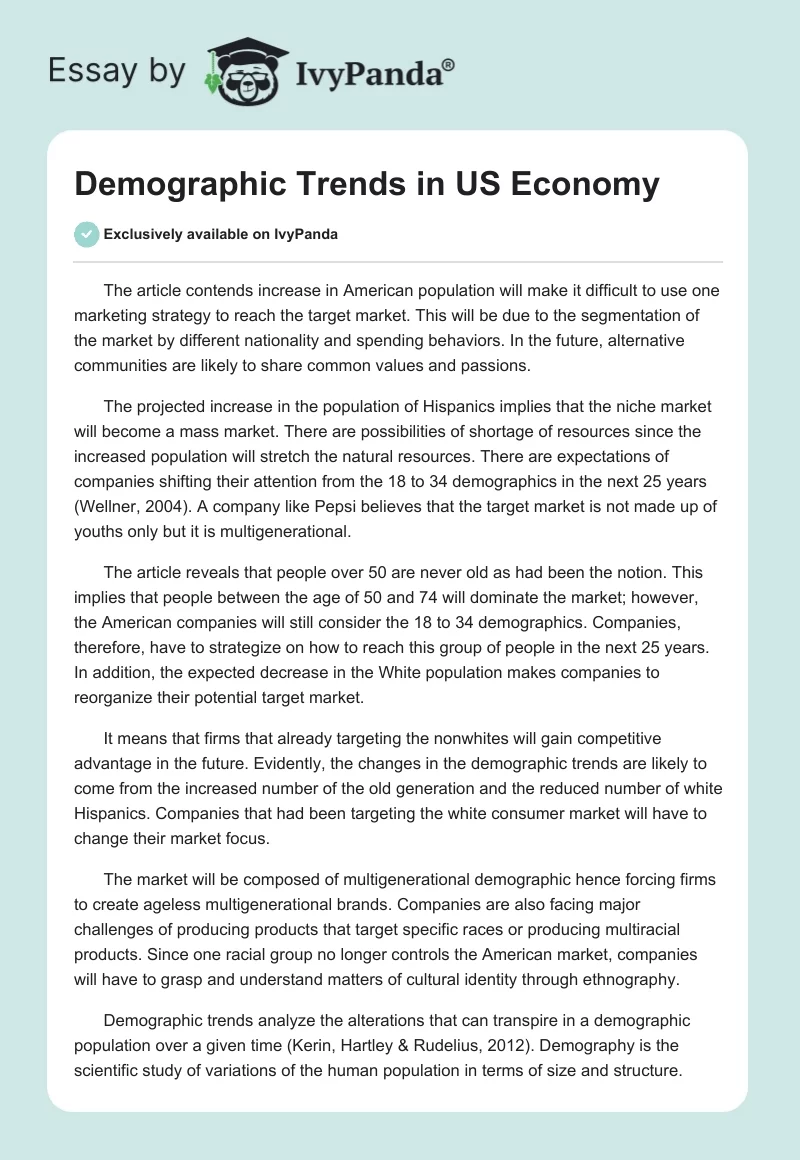 Demographic Trends in US Economy. Page 1