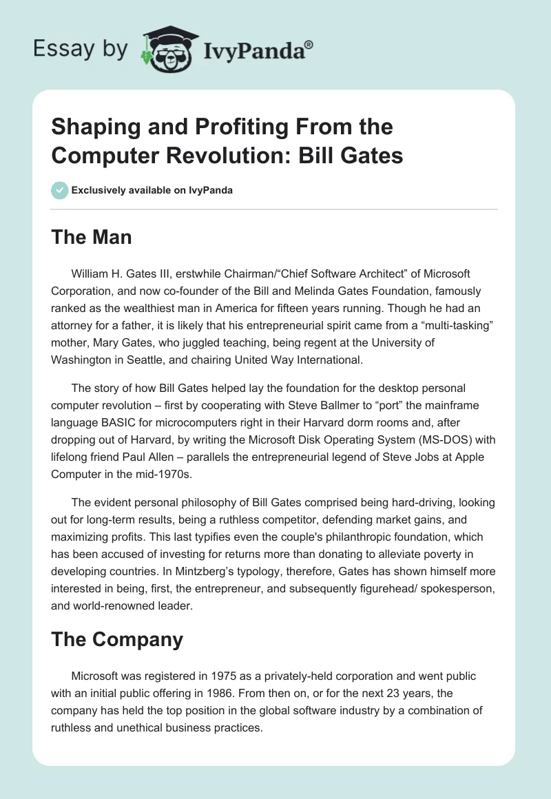 Shaping and Profiting From the Computer Revolution: Bill Gates. Page 1
