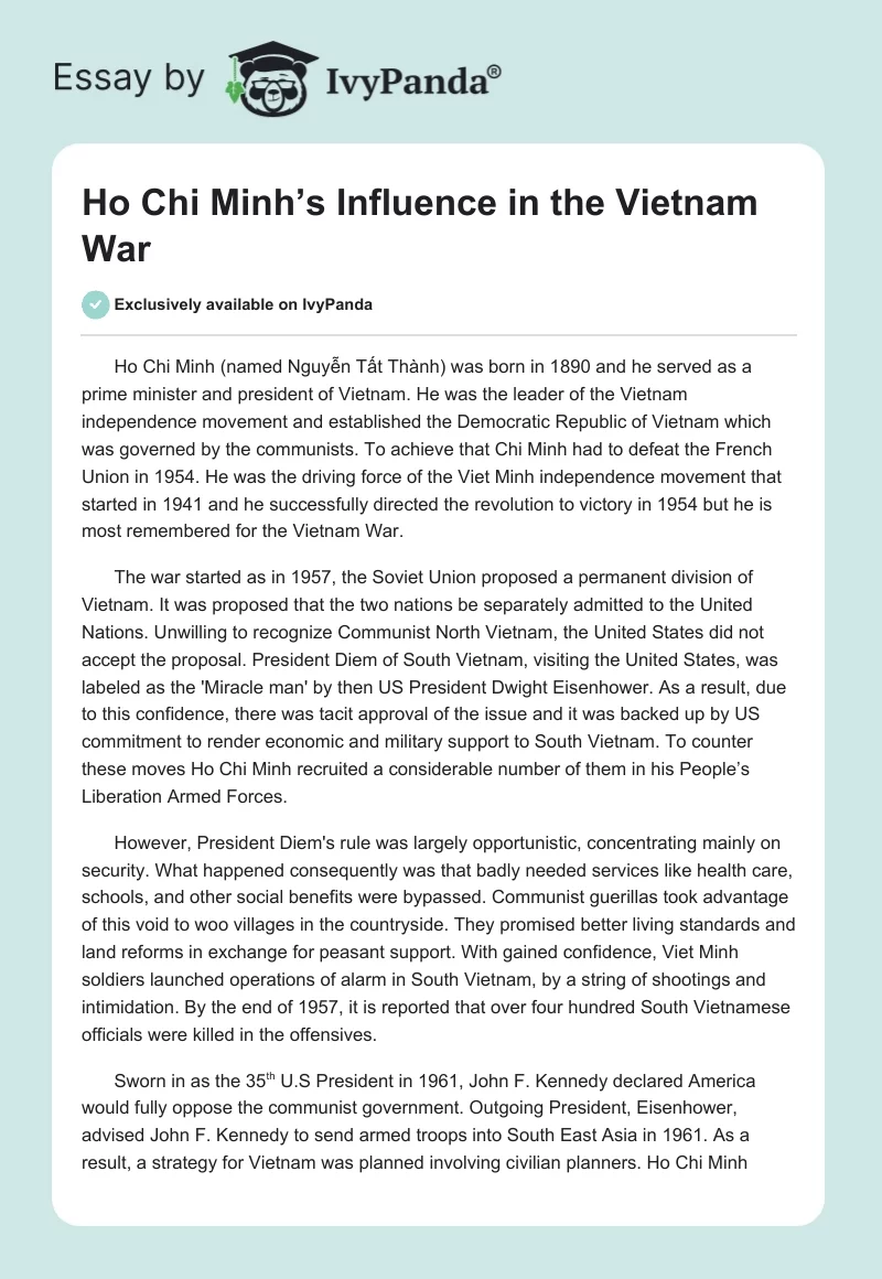 Ho Chi Minh’s Influence in the Vietnam War. Page 1