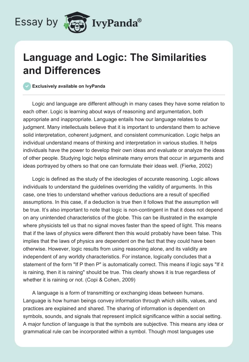 Language and Logic: The Similarities and Differences. Page 1