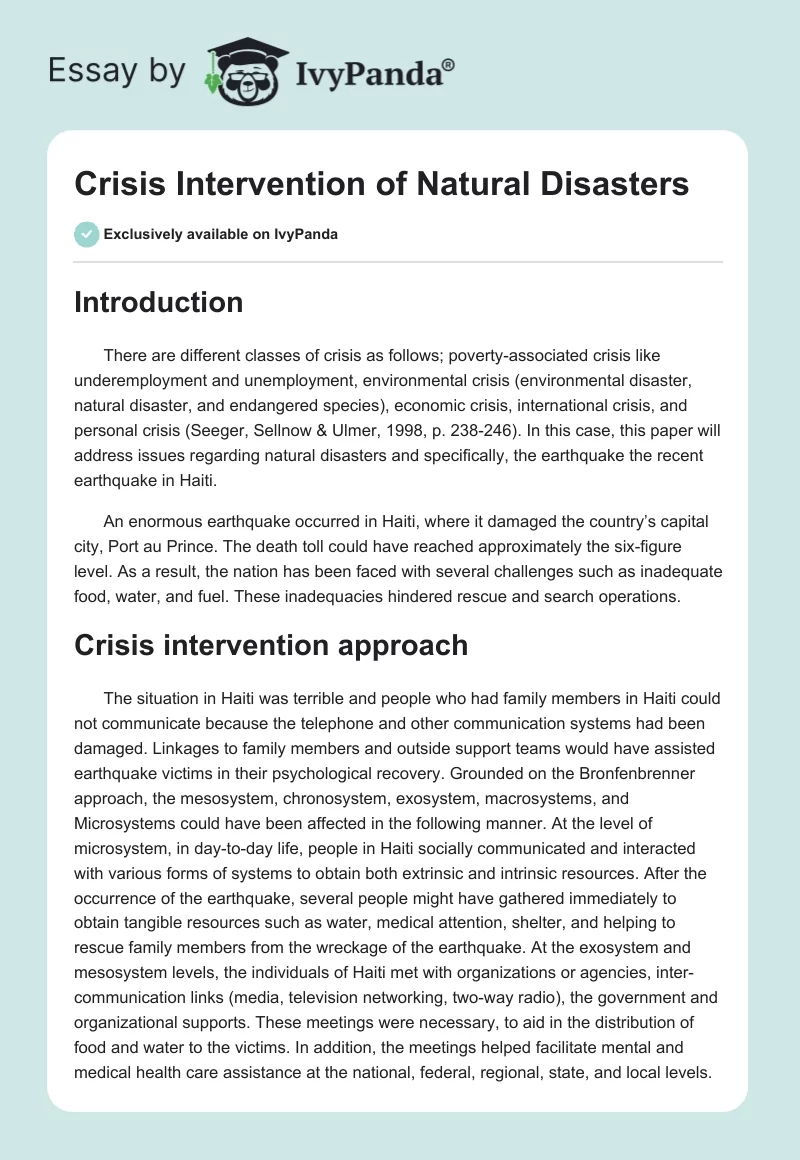 Crisis Intervention of Natural Disasters. Page 1