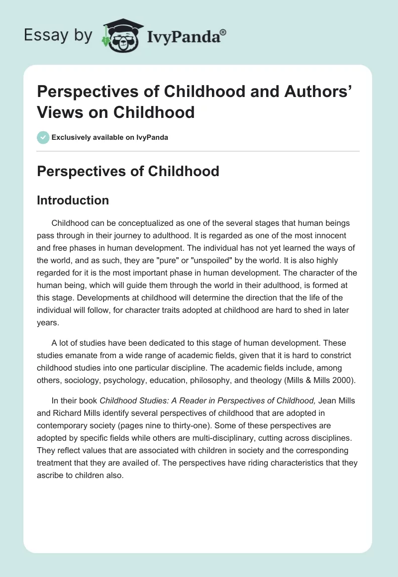 Perspectives of Childhood and Authors’ Views on Childhood. Page 1