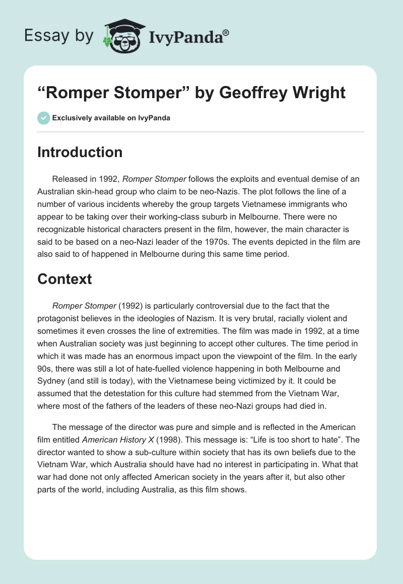 “Romper Stomper” by Geoffrey Wright. Page 1