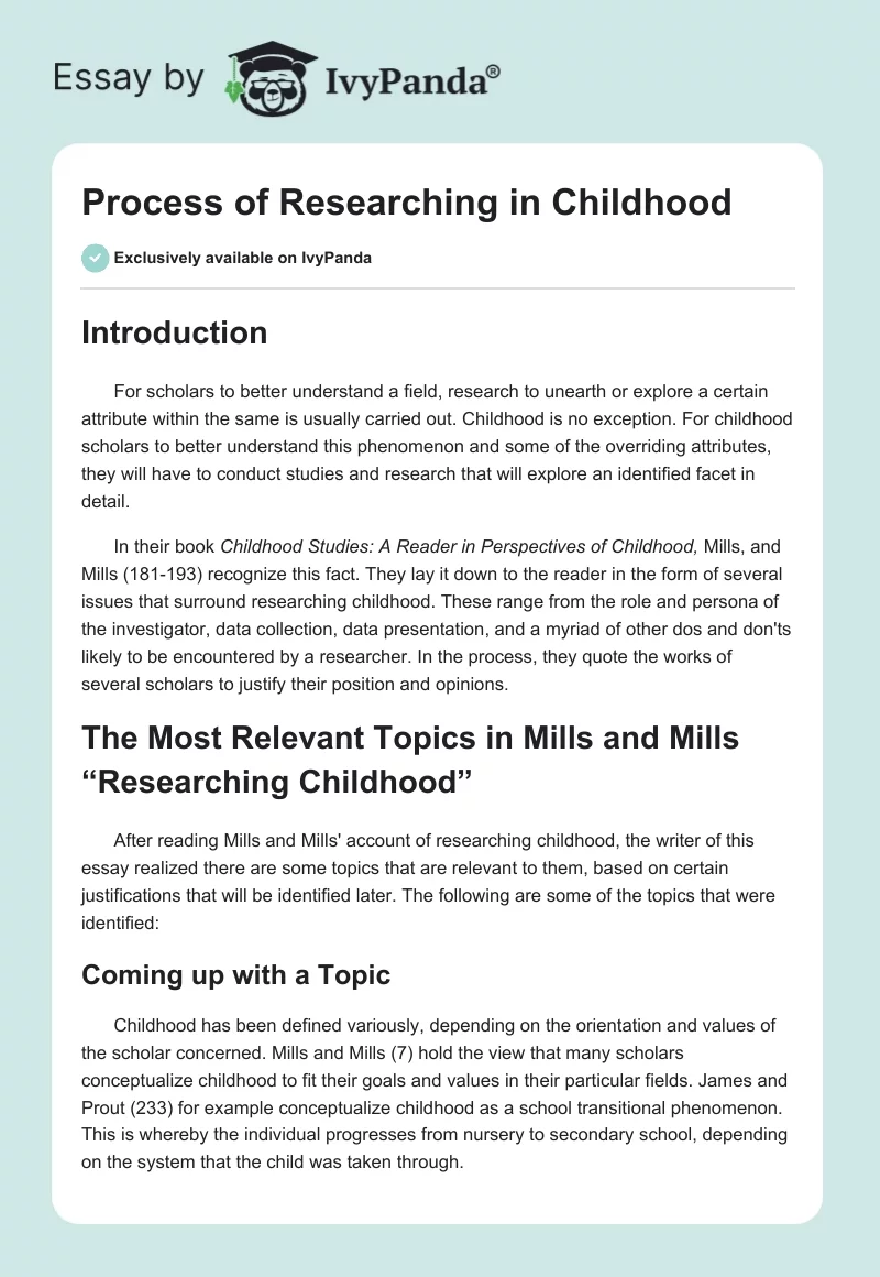 Process of Researching in Childhood. Page 1