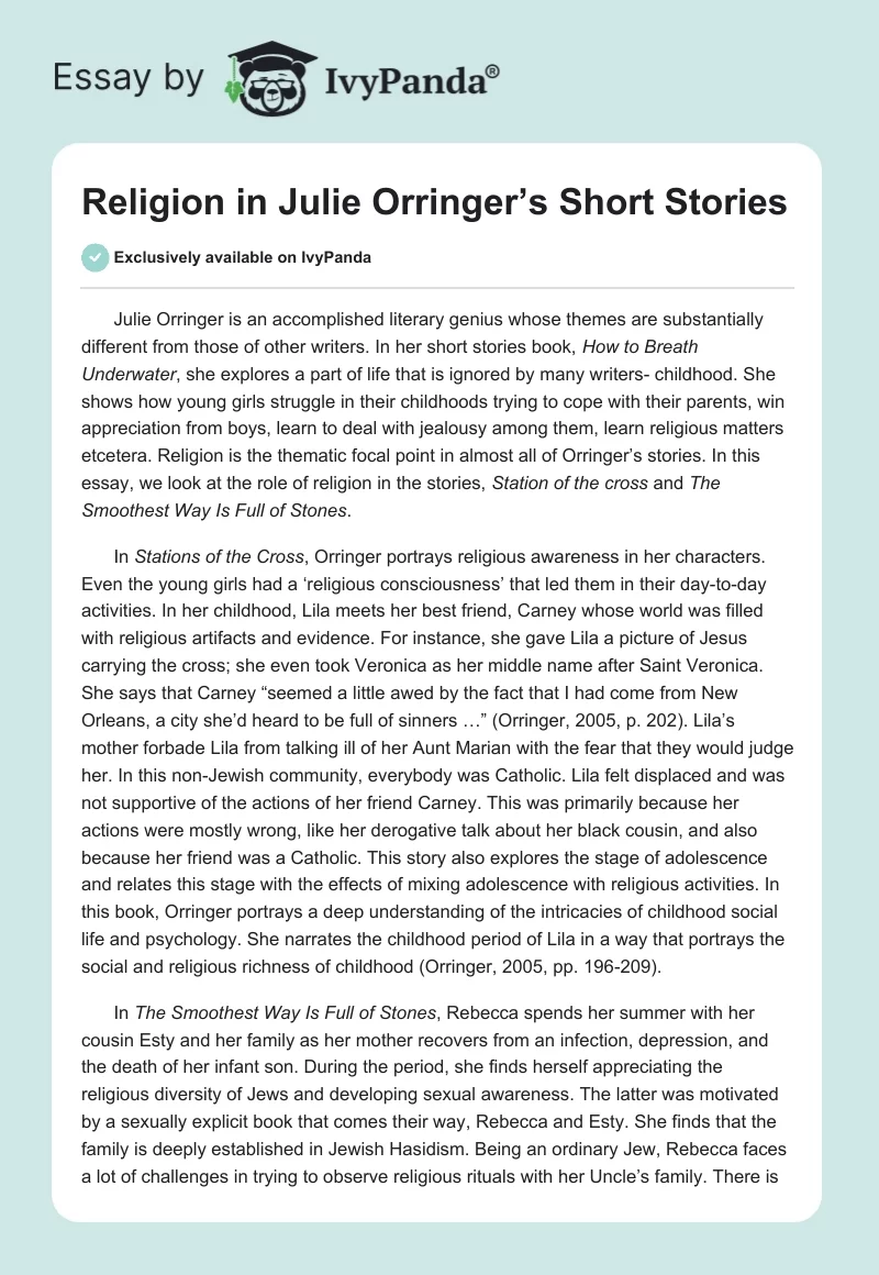 Religion in Julie Orringer’s Short Stories. Page 1