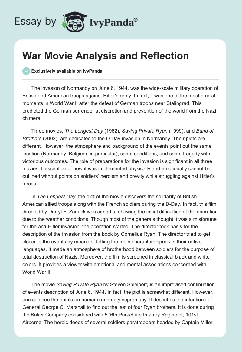 War Movie Analysis and Reflection. Page 1