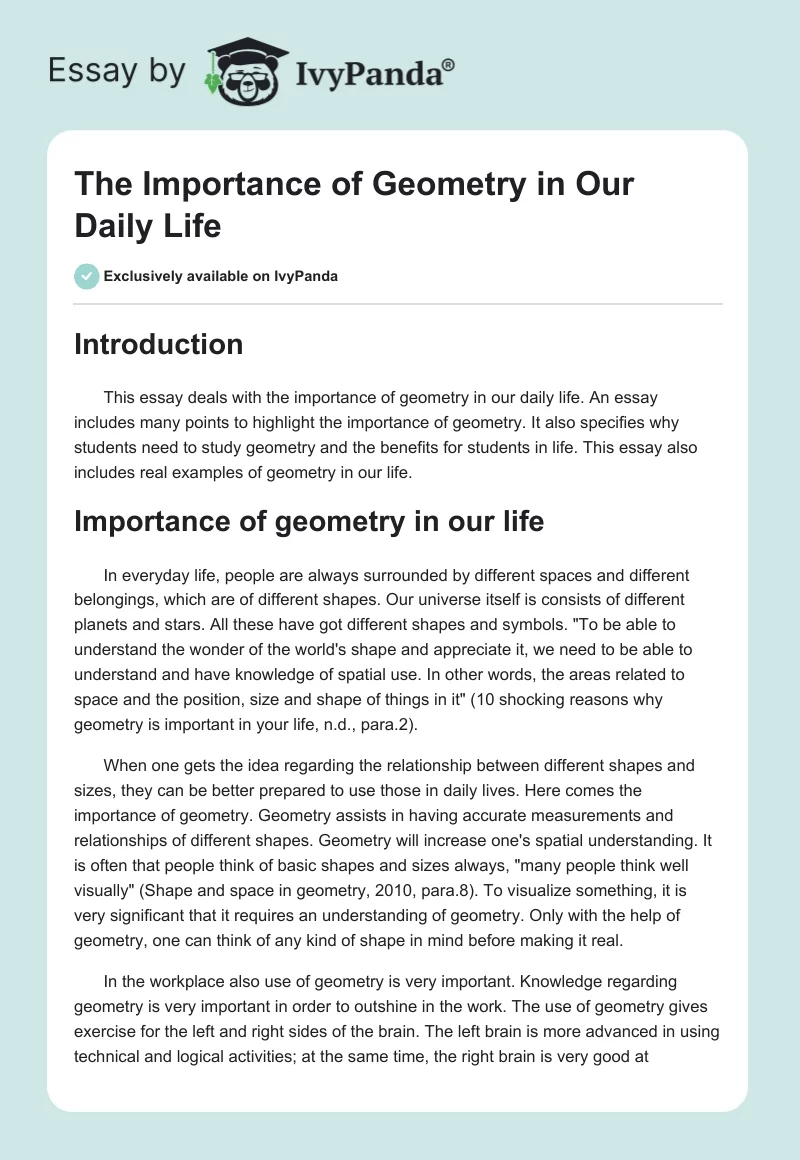 The Importance of Geometry in Our Daily Life. Page 1