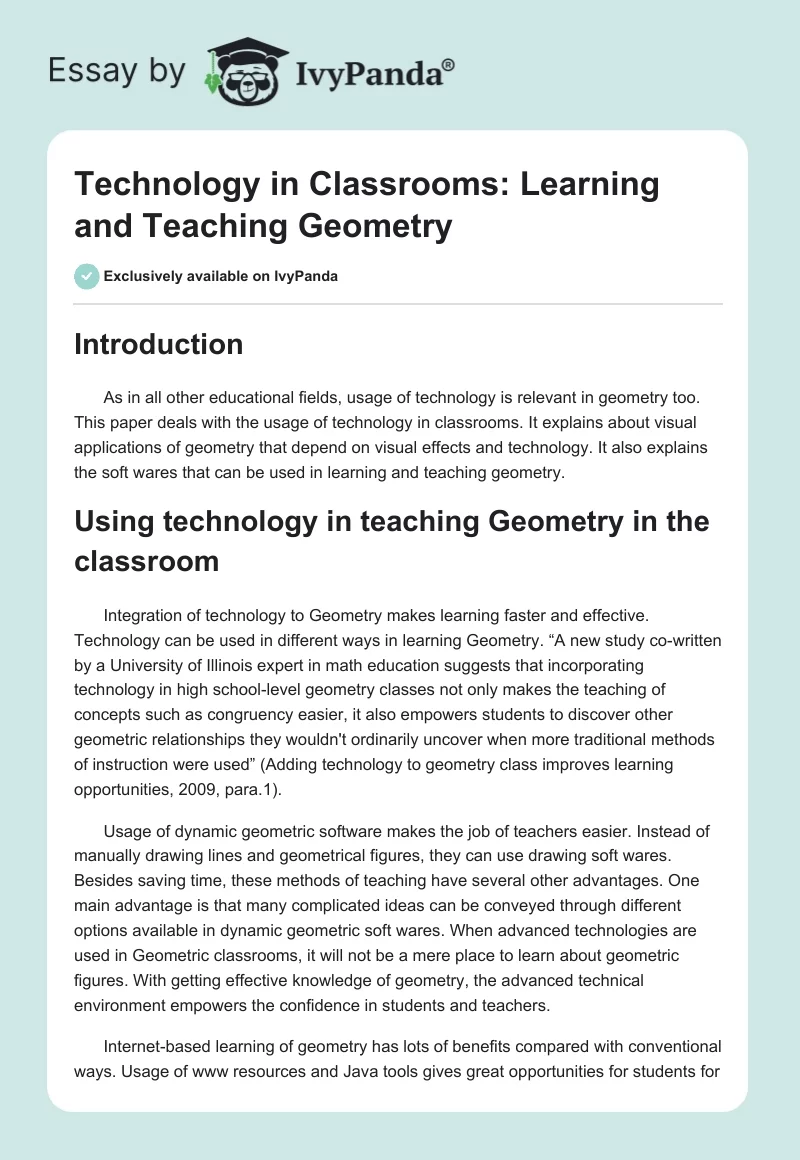 Technology in Classrooms: Learning and Teaching Geometry. Page 1