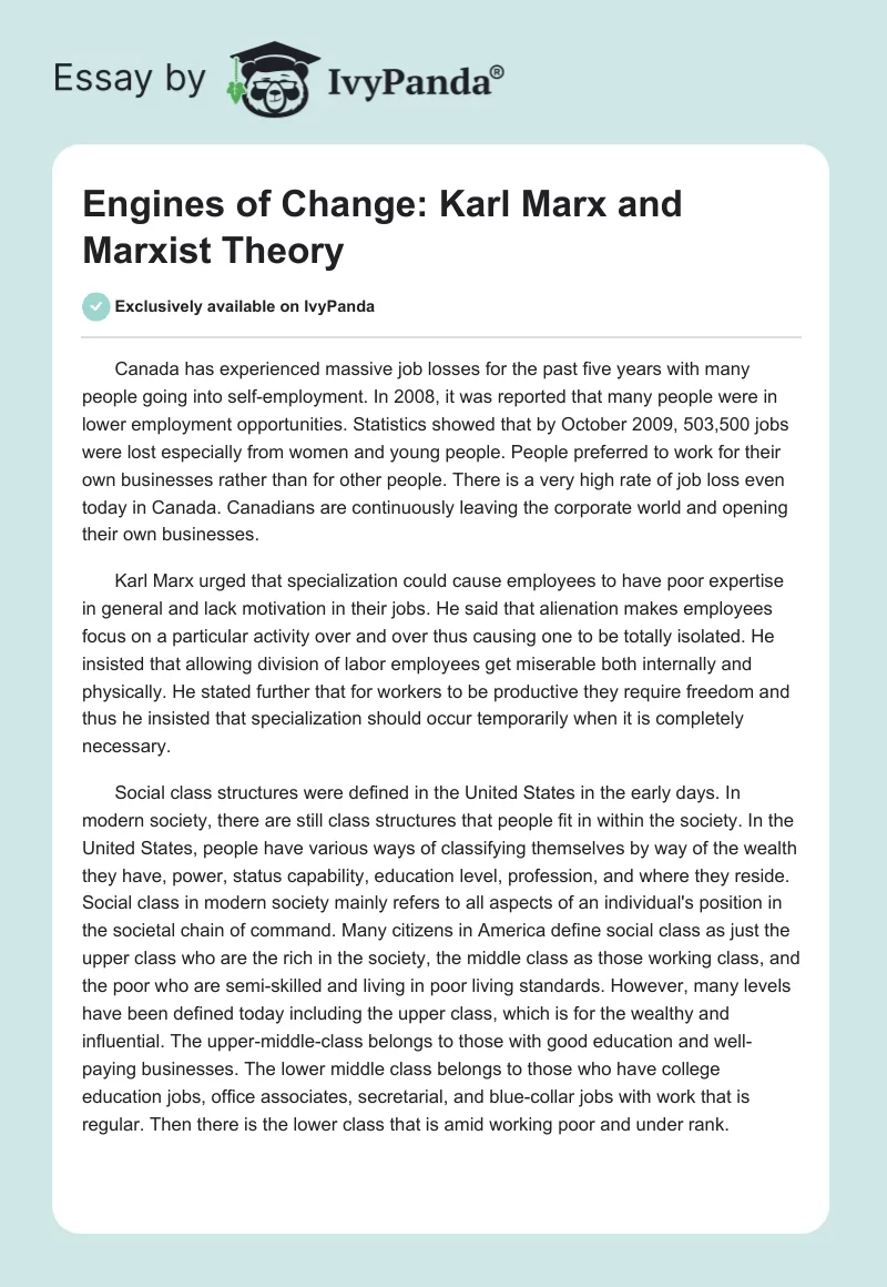 Engines of Change: Karl Marx and Marxist Theory. Page 1