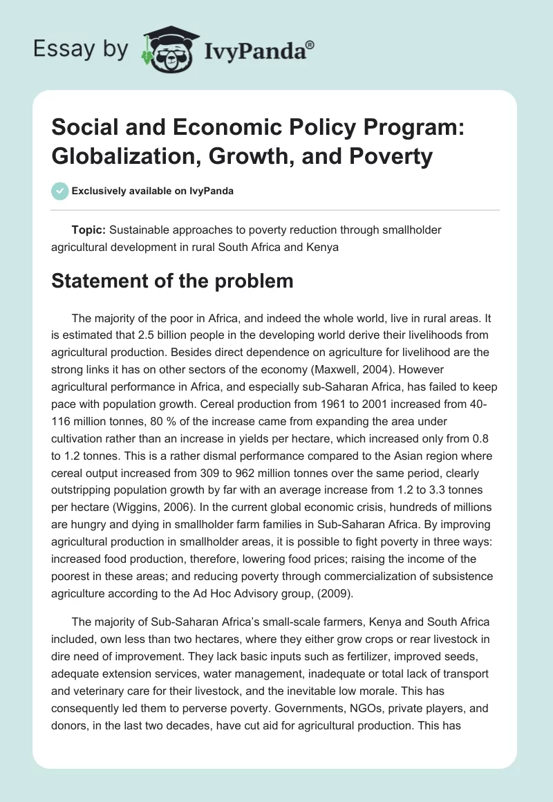 Social and Economic Policy Program: Globalization, Growth, and Poverty. Page 1