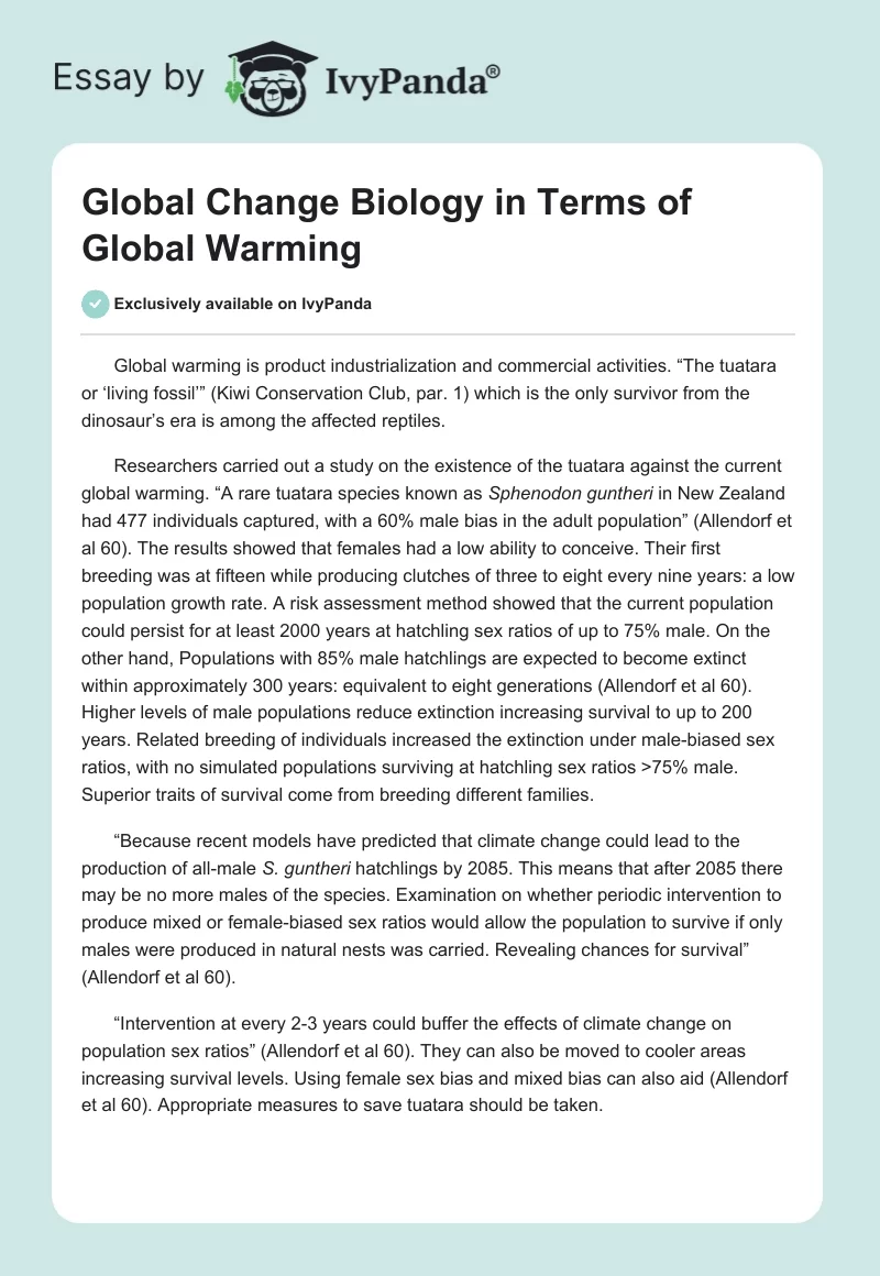 Global Change Biology in Terms of Global Warming. Page 1