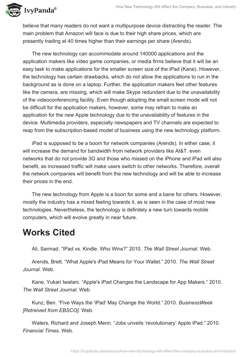 How New Technology Will Affect the Company, Business, and Industry. Page 2