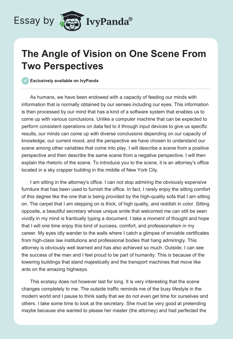 The Angle of Vision on One Scene From Two Perspectives. Page 1