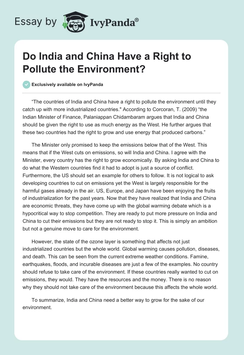 Do India and China Have a Right to Pollute the Environment?. Page 1