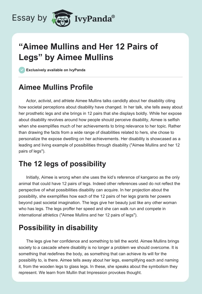 “Aimee Mullins and Her 12 Pairs of Legs” by Aimee Mullins. Page 1