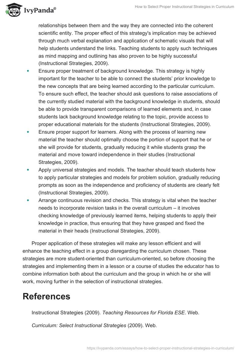 How to Select Proper Instructional Strategies in Curriculum. Page 2