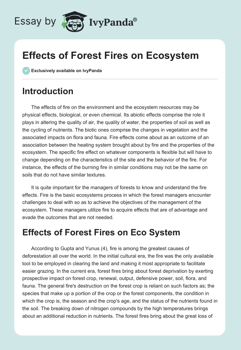 Effects of Forest Fires on Ecosystem. Page 1