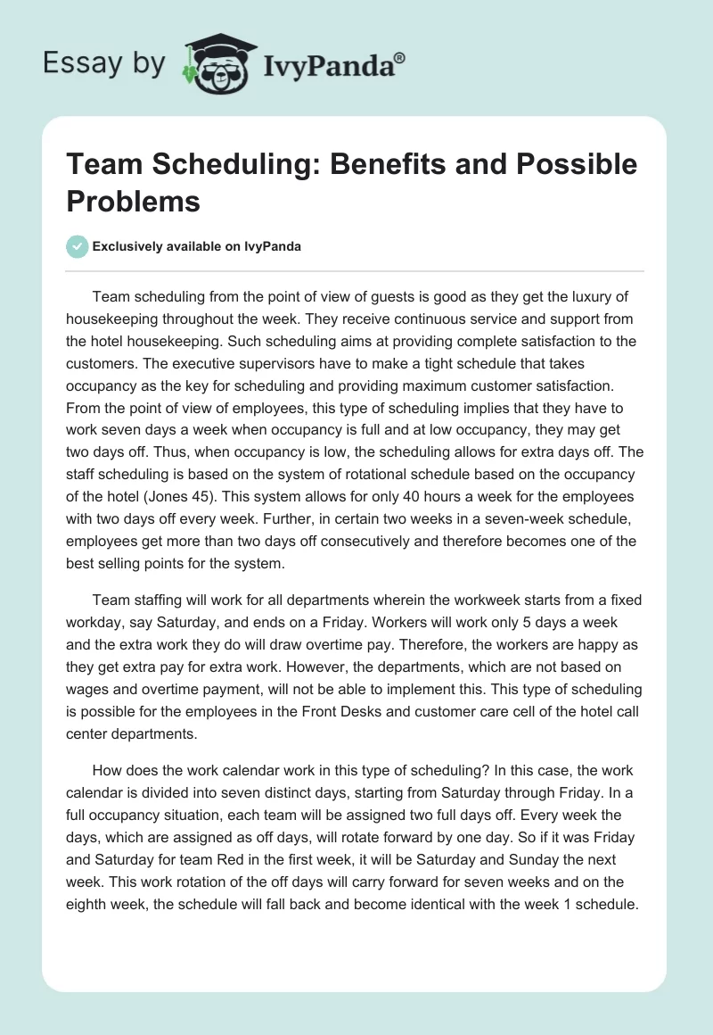 Team Scheduling: Benefits and Possible Problems. Page 1