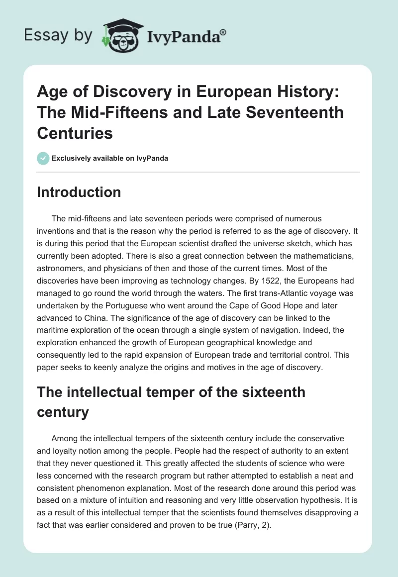 Age of Discovery in European History: The Mid-Fifteens and Late Seventeenth Centuries. Page 1