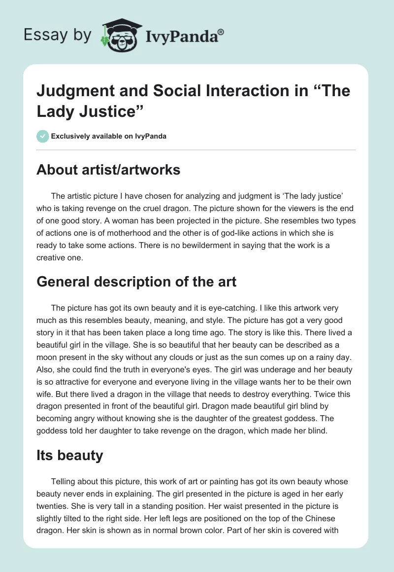 Judgment and Social Interaction in “The Lady Justice”. Page 1