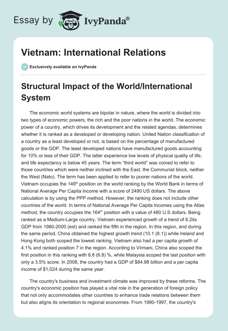 Vietnam: International Relations. Page 1