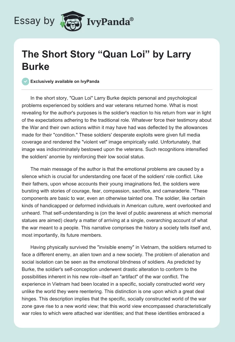 The Short Story “Quan Loi” by Larry Burke. Page 1