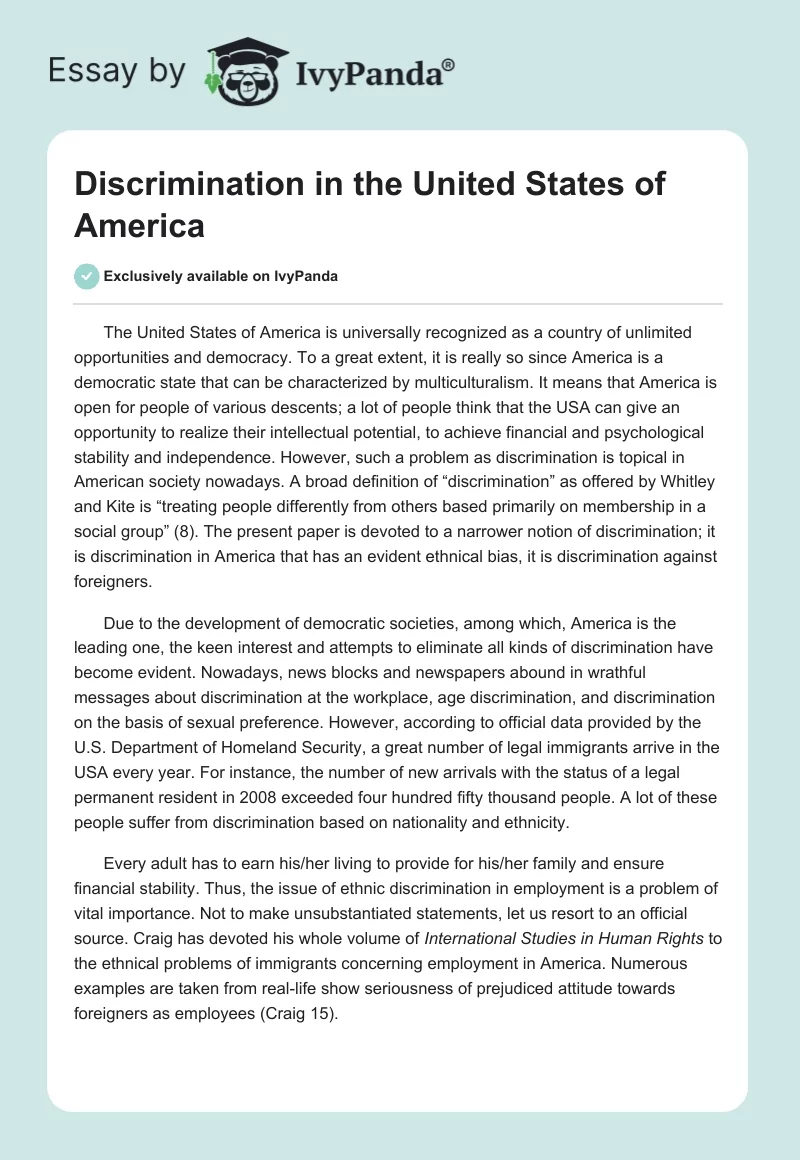 Discrimination in the United States of America. Page 1