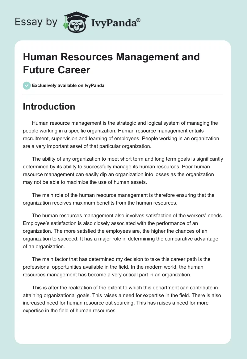 Human Resources Management and Future Career. Page 1