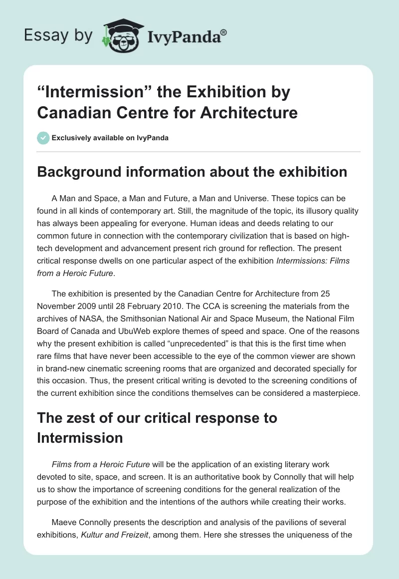 “Intermission” the Exhibition by Canadian Centre for Architecture. Page 1