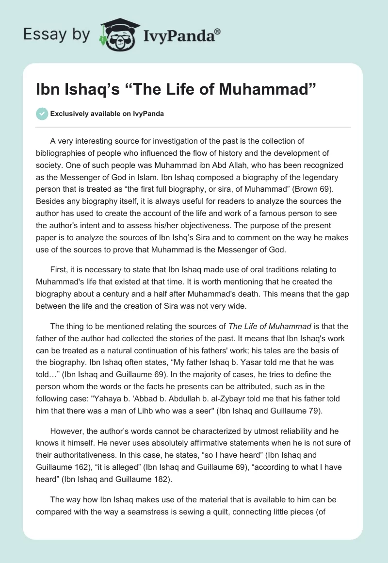 Ibn Ishaq’s “The Life of Muhammad”. Page 1