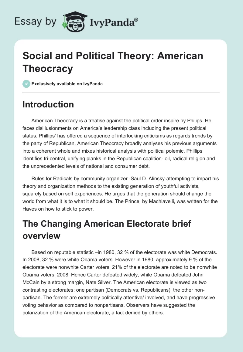 Social and Political Theory: American Theocracy. Page 1