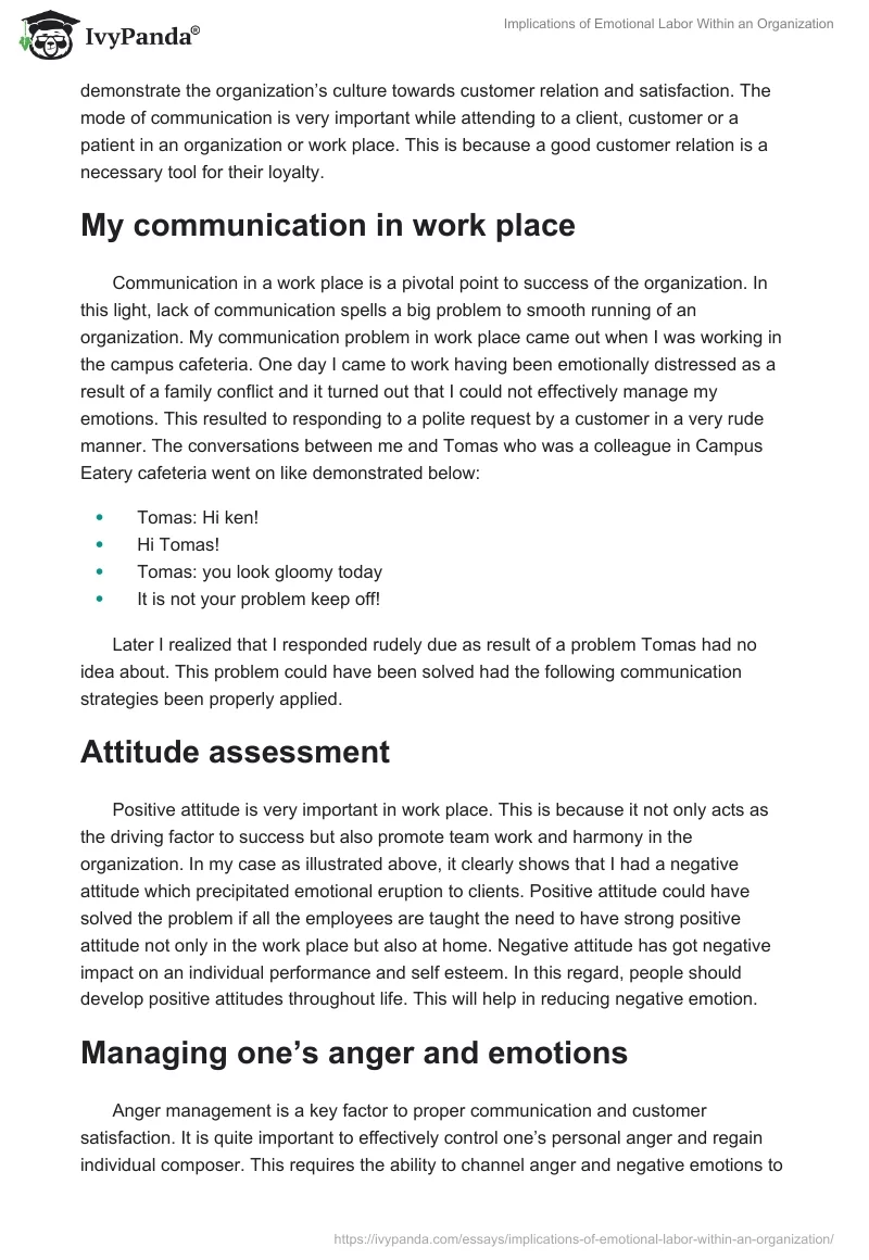Implications of Emotional Labor Within an Organization. Page 2