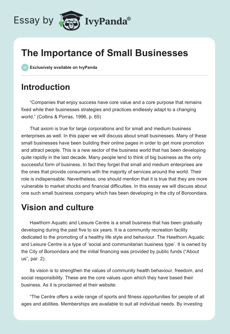 The Importance of Small Businesses. Page 1