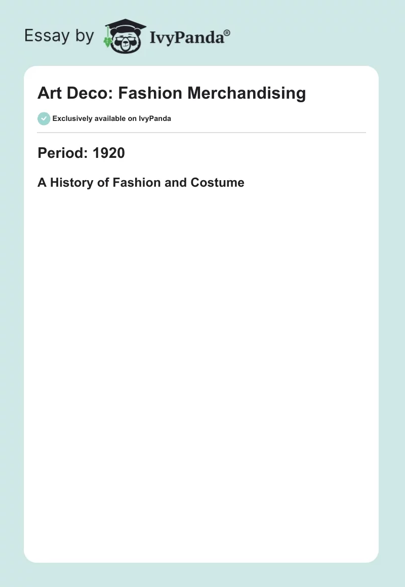 Art Deco: Fashion Merchandising. Page 1