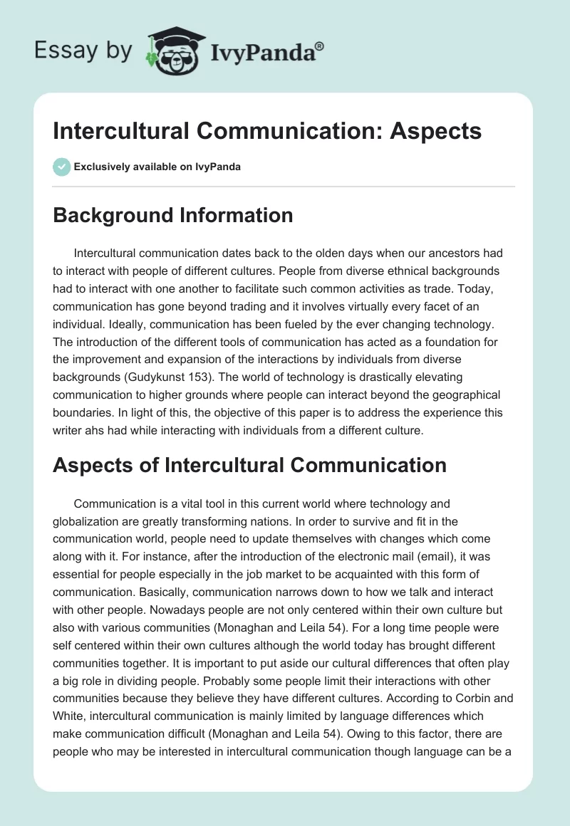Intercultural Communication: Aspects. Page 1