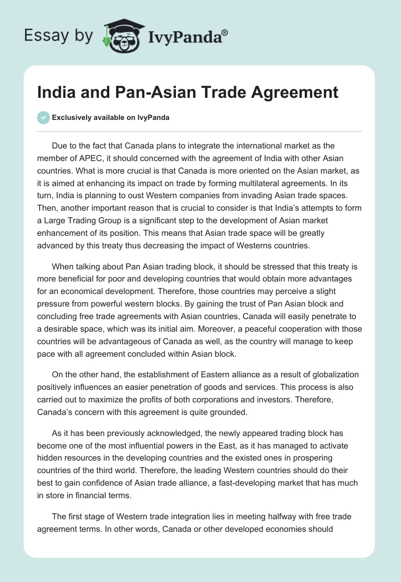 India and Pan-Asian Trade Agreement. Page 1