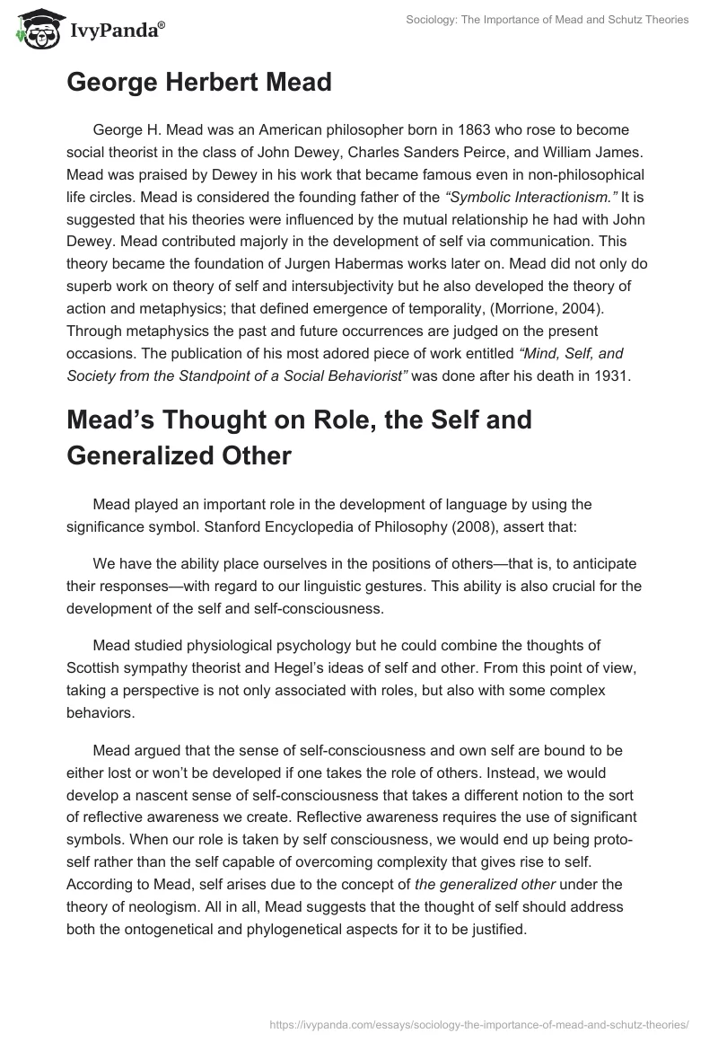Sociology: The Importance of Mead and Schutz Theories. Page 4