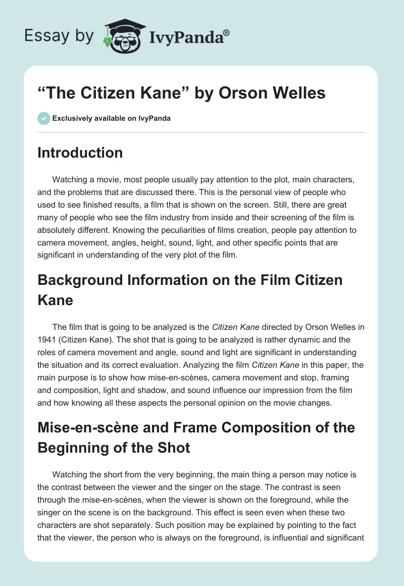 “The Citizen Kane” by Orson Welles. Page 1