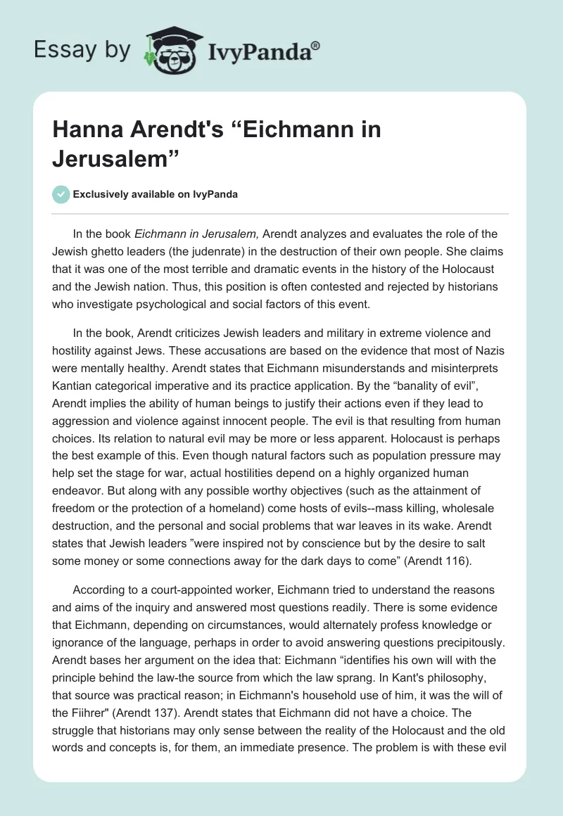 Hanna Arendt's “Eichmann in Jerusalem”. Page 1