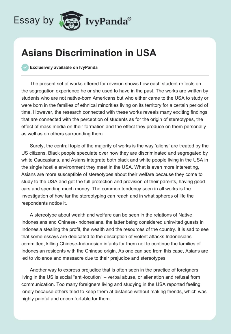 Asians Discrimination in USA. Page 1