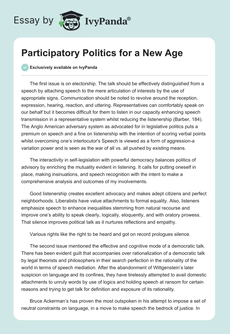 Participatory Politics for a New Age. Page 1