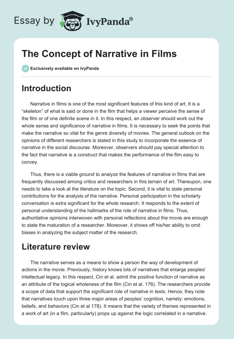 The Concept of Narrative in Films. Page 1