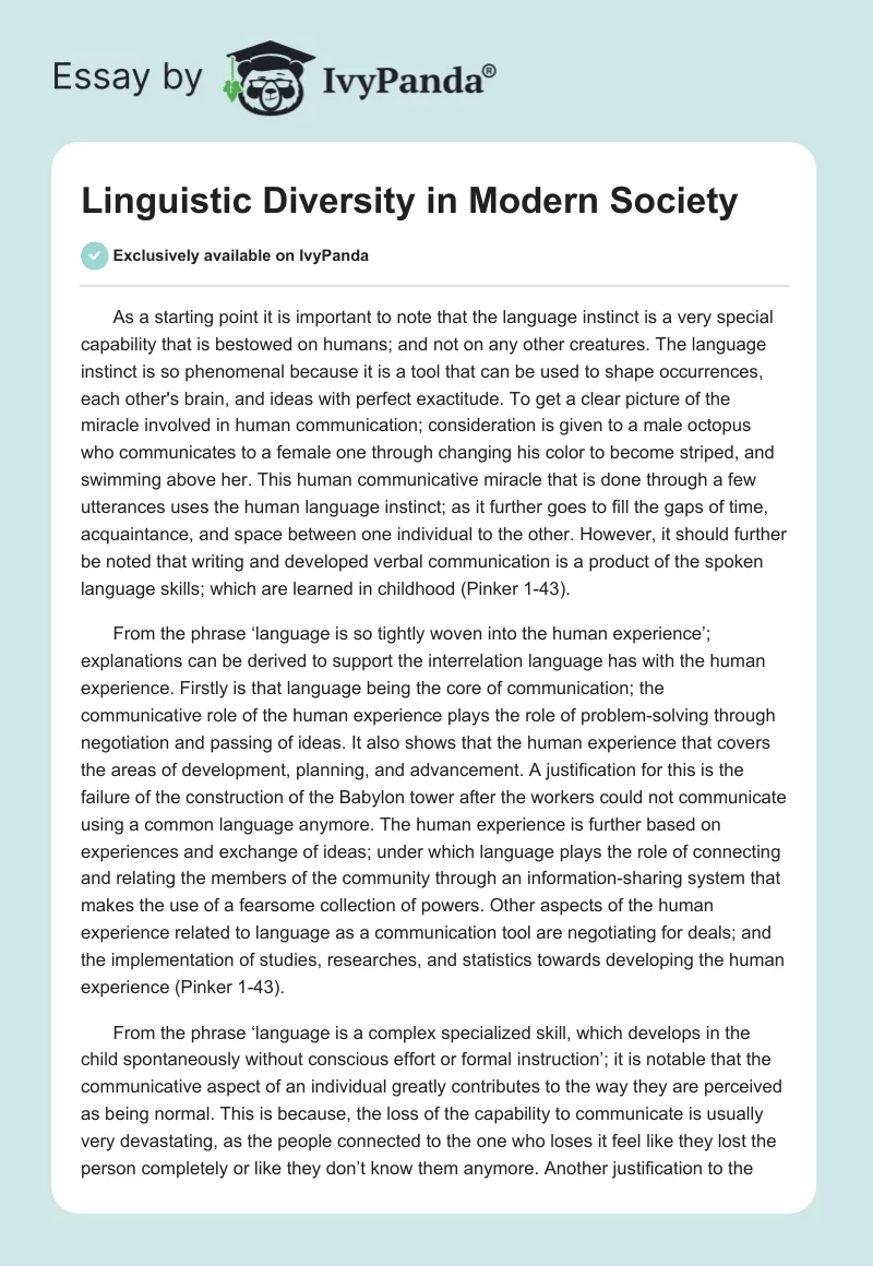 Linguistic Diversity in Modern Society. Page 1