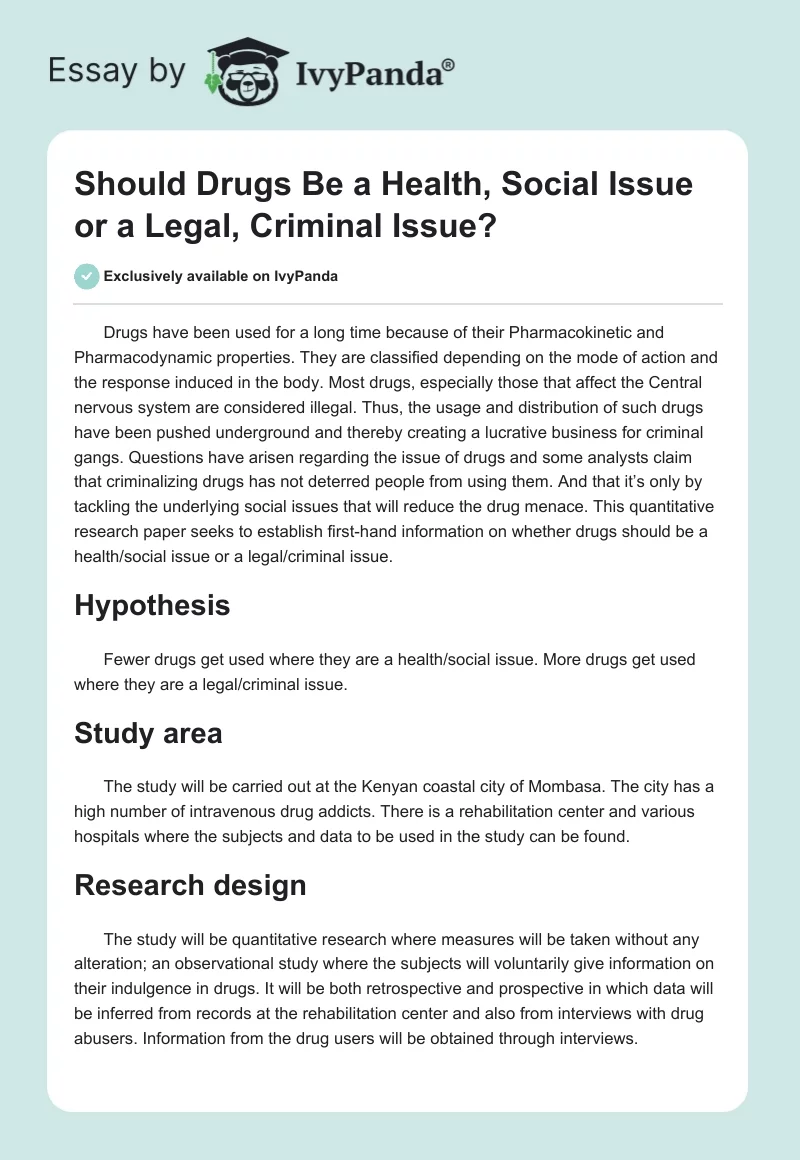 Should Drugs Be a Health, Social Issue or a Legal, Criminal Issue?. Page 1