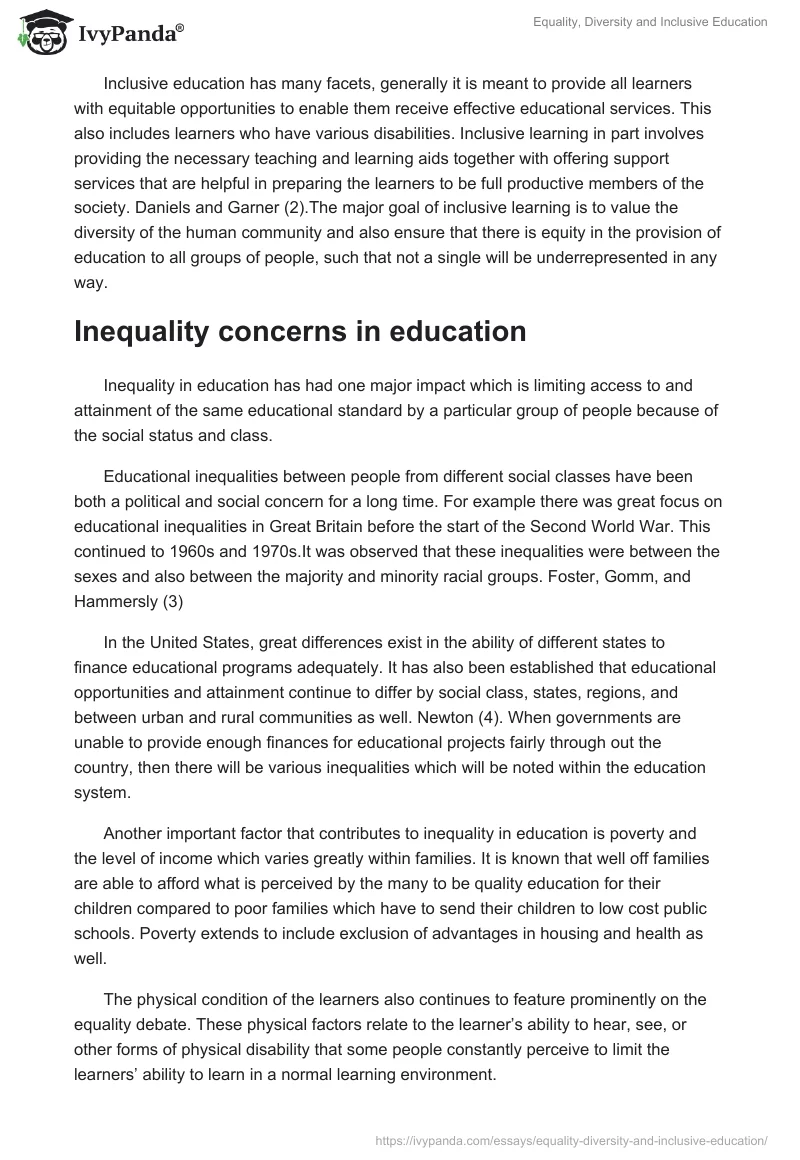 Equality, Diversity and Inclusive Education. Page 2