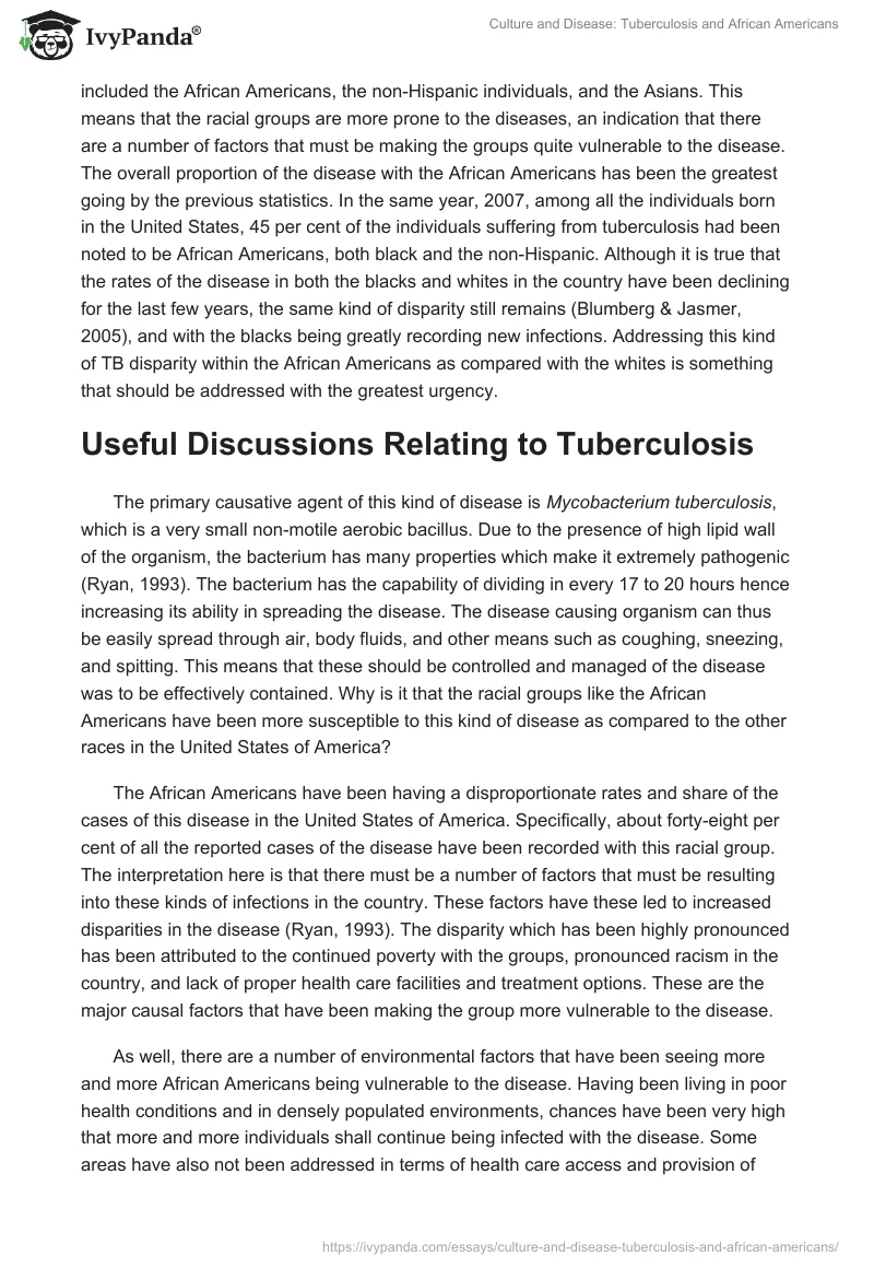 Culture and Disease: Tuberculosis and African Americans. Page 2