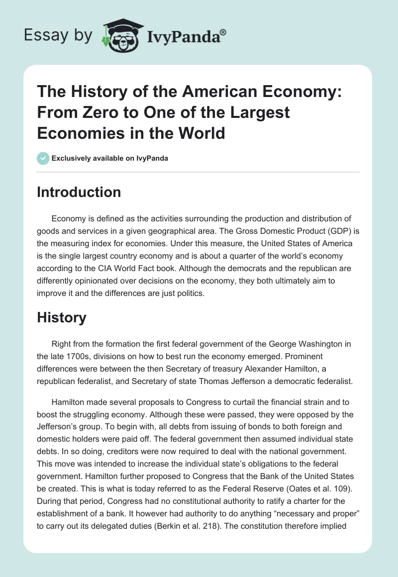 The History of the American Economy: From Zero to One of the Largest Economies in the World. Page 1